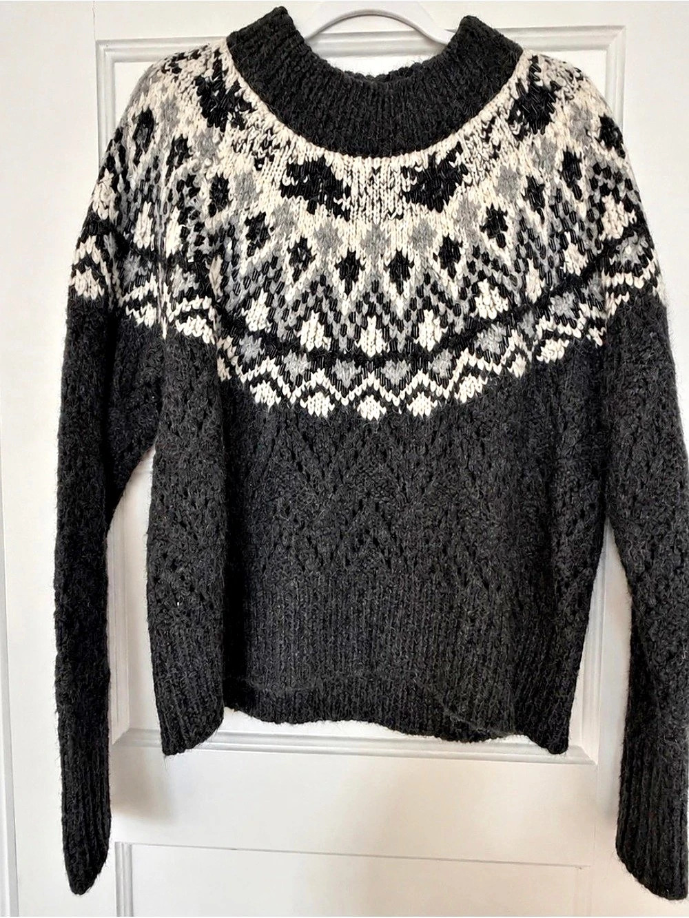 Veronica Beard - Jerin Fairisle Sweater, Black & Cream Size M